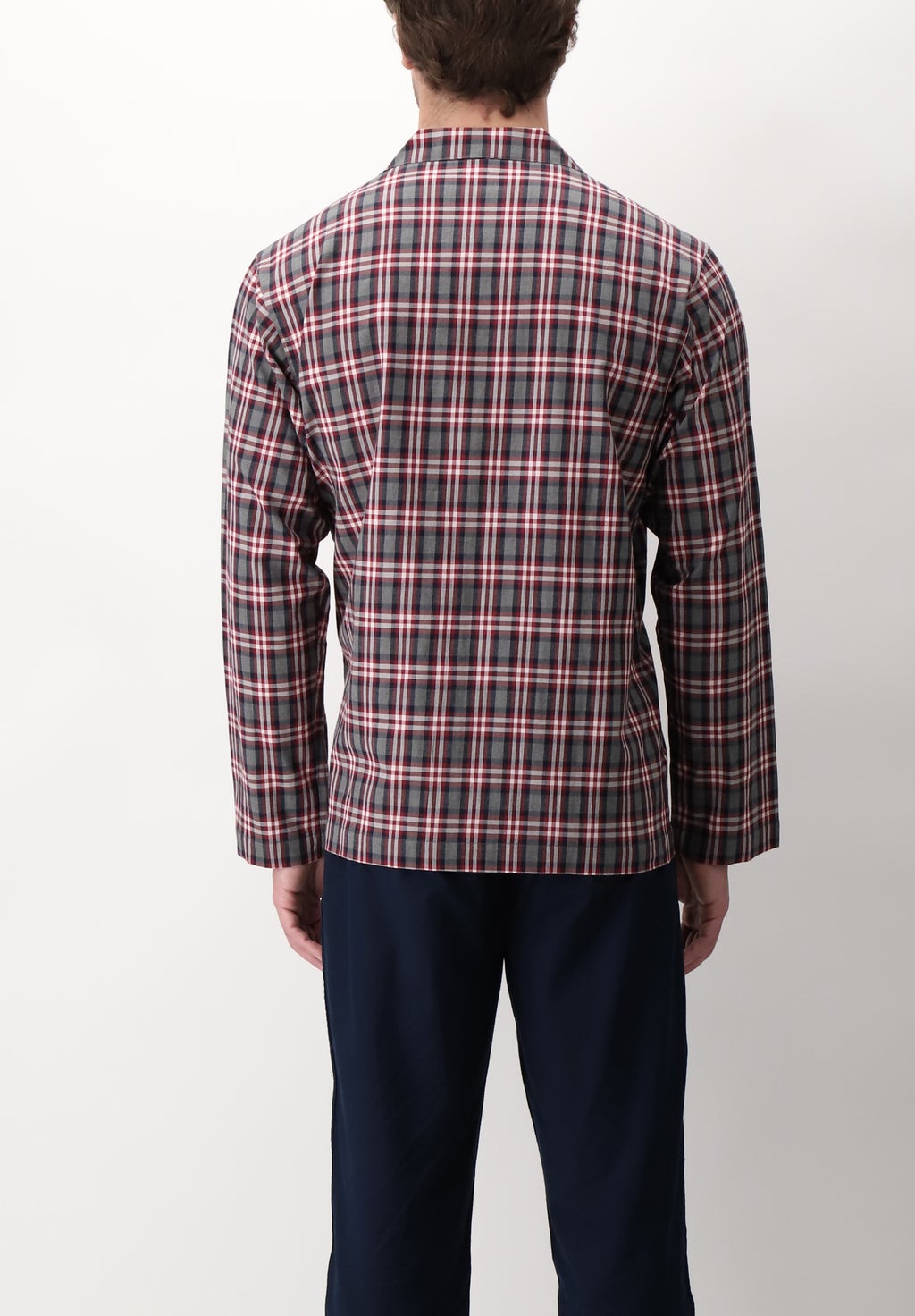 Open Long Pajamas in Cotton Soft Check with Buttons