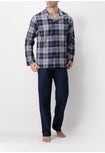 Long Open Collar Pyjamas in Warm Check Cotton Poplin