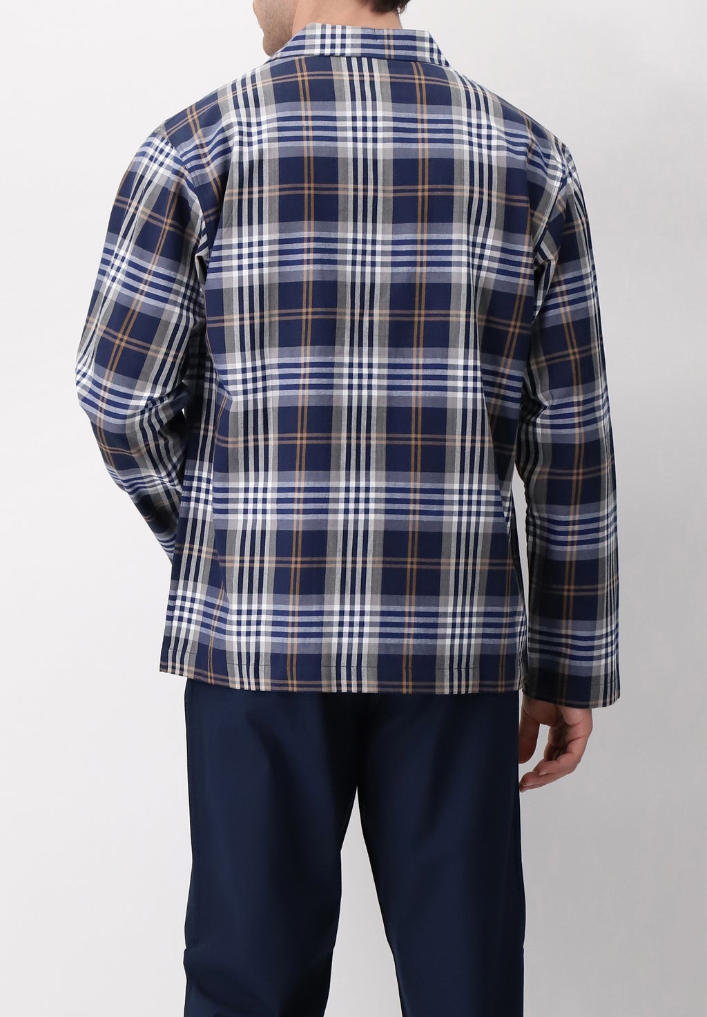 Long Open Collar Pyjamas in Warm Check Cotton Poplin