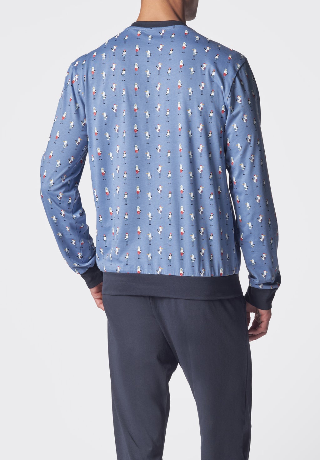 Seagulls Print Light Cotton Jersey Long Pyjamas
